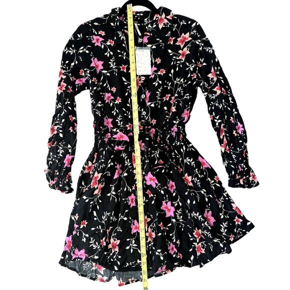 NWT Free People Lighten Up Floral Mini Dress, Long Sleeves, Black, Size SMALL - Picture 6 of 6